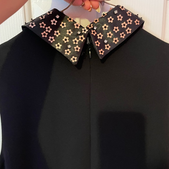 Betsey Johnson Rhinestone Flower Collared Black Dress - Picture 4 of 7